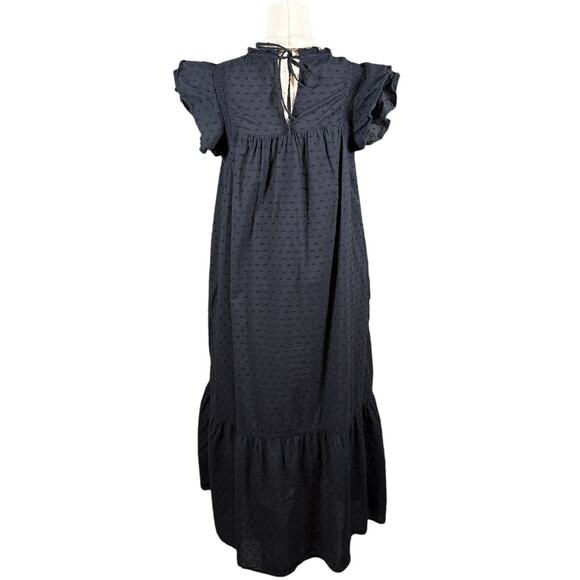 Black Swiss Dot Cotton Ruffle Sleeve Tiered Midi Dress | Boho Cottagecore | M - Picture 3 of 10
